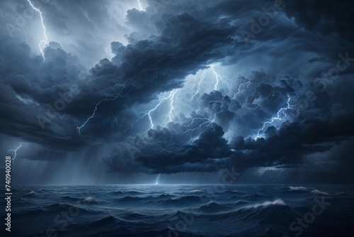 storm clouds, brooding and indigo, clashing with flashes of lightning © Harmonix59