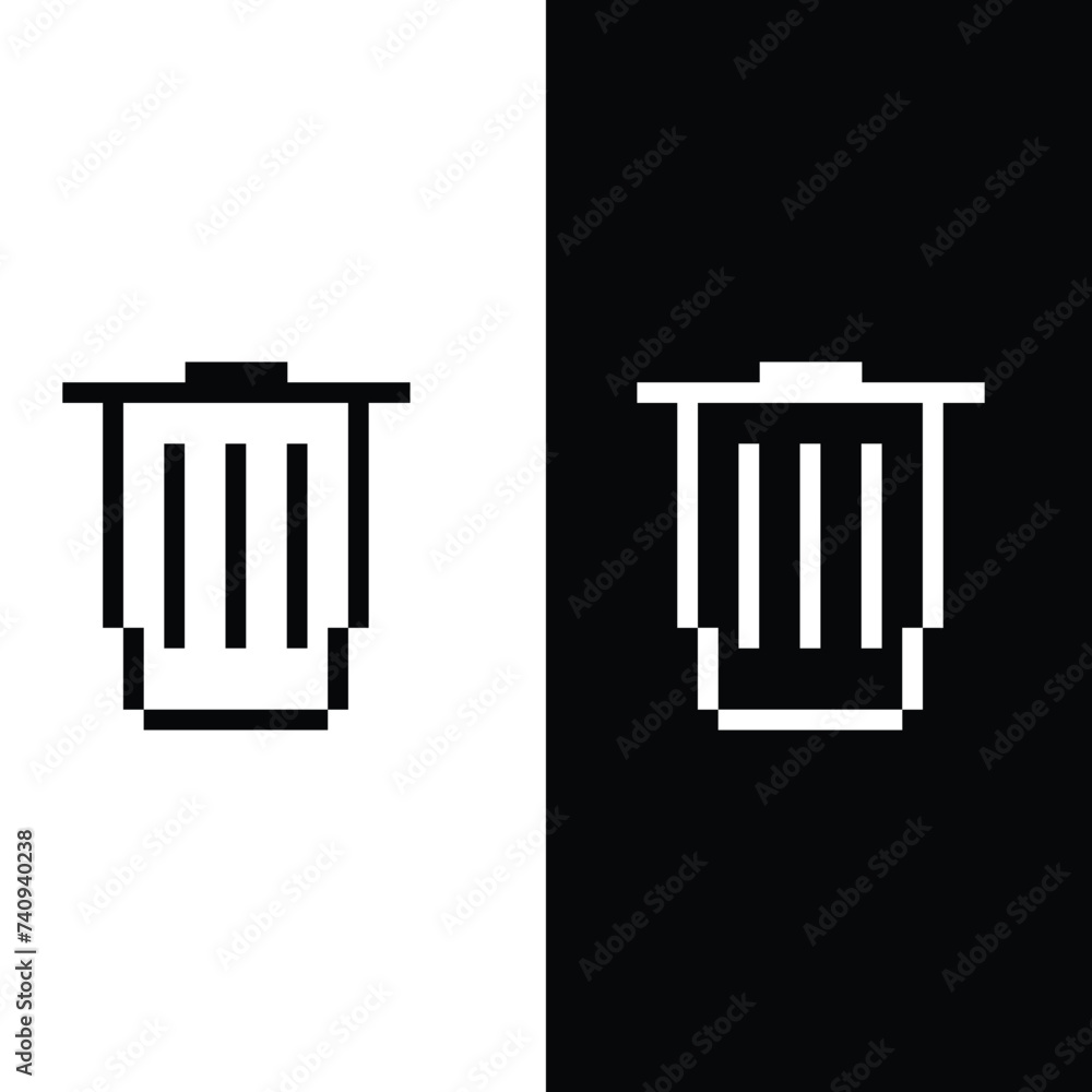 Trash bin icon 8 bit, pixel art garbage icon for game logo. Trash bin icon 8 bit, pixel art garbage icon for game logo.