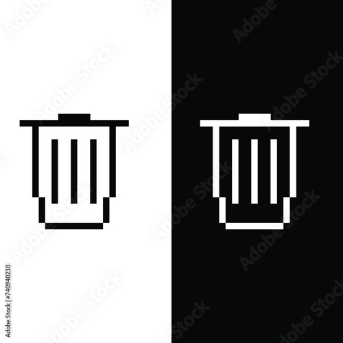 Trash bin icon 8 bit, pixel art  garbage icon  for game  logo.