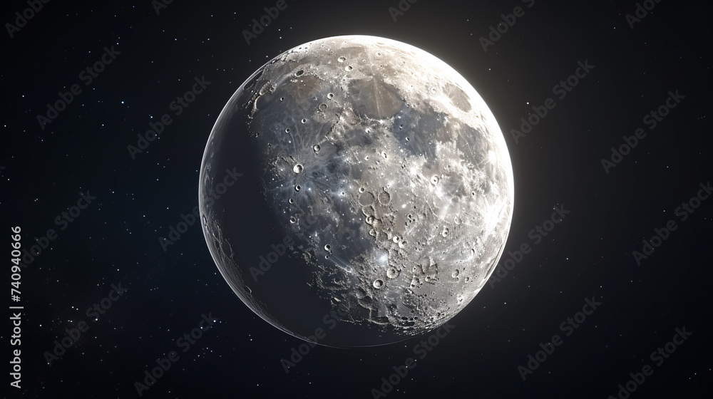 Realistic light moon on the night sky - obrazy, fototapety, plakaty 