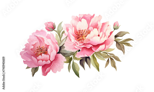 Watercolor pink peony large beautiful flowers print poster vector illustration wedding engagement