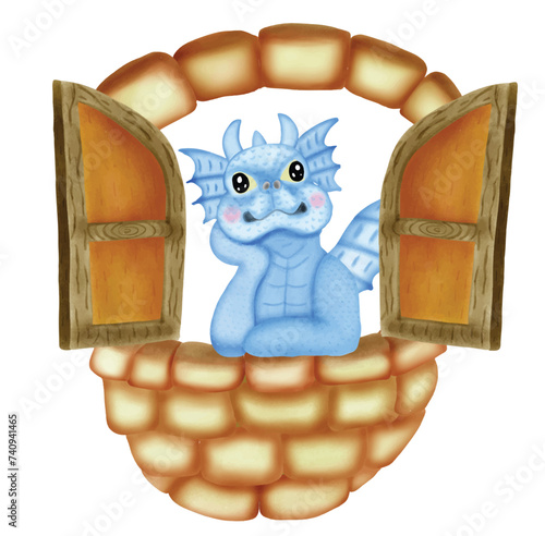 The blue dragon stood distraught by the tower window
