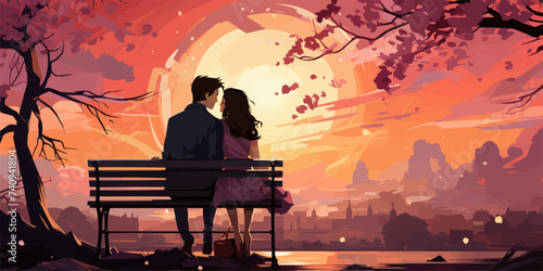 Couple sweet playing romantic scenery pastel vector illustration in concepts cute kawaii anime manga style
