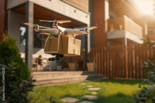 Smart package Drone Delivery contactless drone delivery. Parcel parcel delivery liability box smart agriculture shipping. Logistic prescription freight drone mobility home appliance box photo