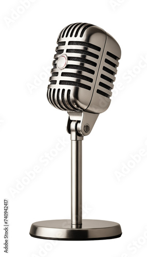 Retro microphone, isolated on white.  Transparent PNG