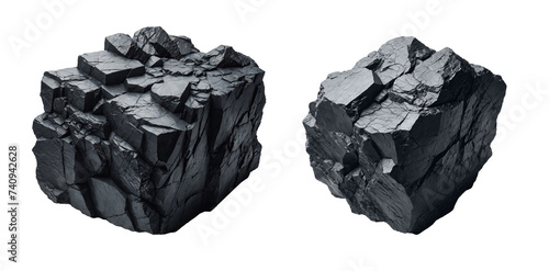 Beautiful black heavy stone or mineral  charcoal   isolated background. Transparent PNG