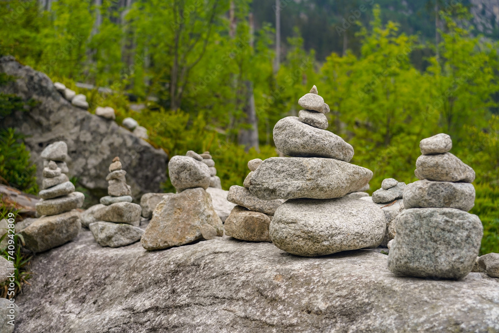 balanced stones art in the Tatras mountains forest balanced stones art in the Tatras mountains forest