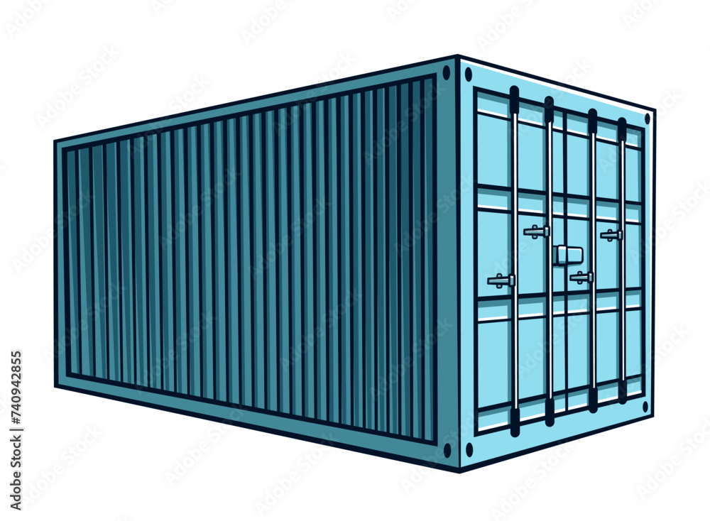 A blue shipping container with metal bars on its side, standing against a concrete background. The container appears to be locked securely with the bars for added security. A blue shipping container with metal bars on its side, standing against a concrete background. The container appears to be locked securely with the bars for added security.