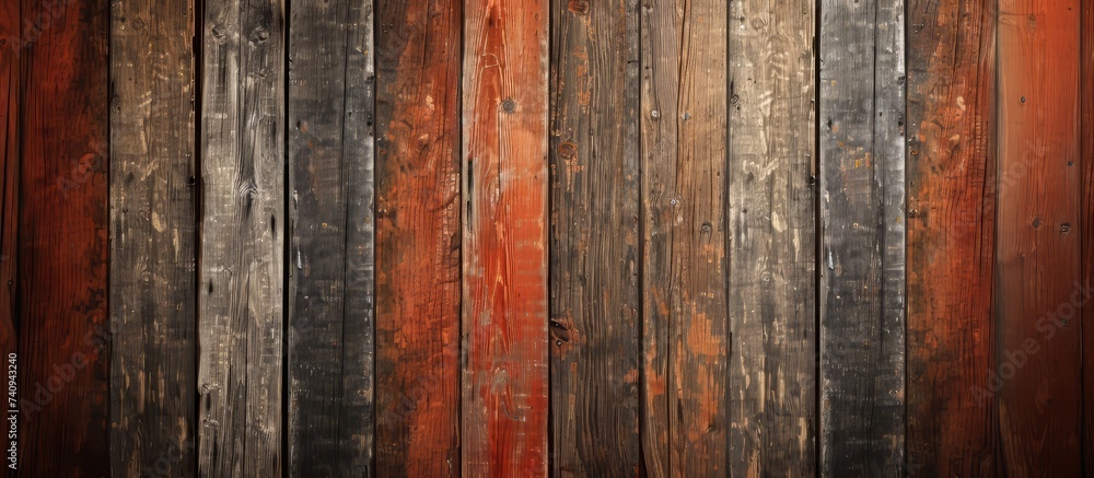 A detailed shot of a brown hardwood plank wall, showcasing the natural tints and shades of the wood grain, with a blurred background A detailed shot of a brown hardwood plank wall, showcasing the natural tints and shades of the wood grain, with a blurred background