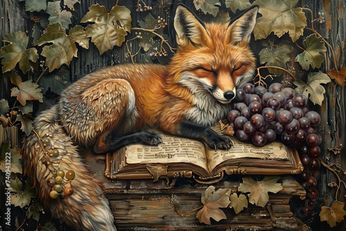 fox and grapes, fables book hard over, pulp, caricature