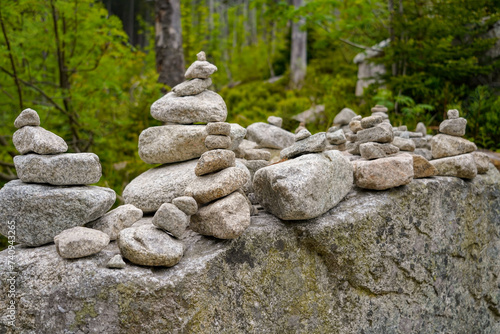 balanced stones art in the Tatras mountains forest
