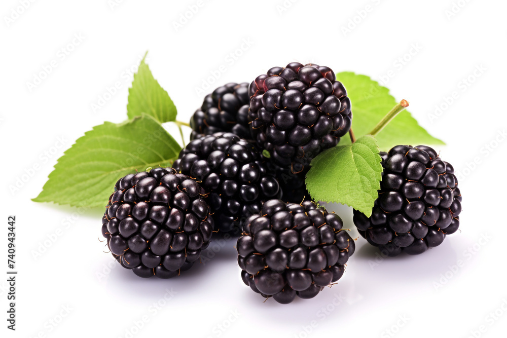 Closeup fresh blackberries fruit isolated on white background сreated with Generative Ai Closeup fresh blackberries fruit isolated on white background сreated with Generative Ai