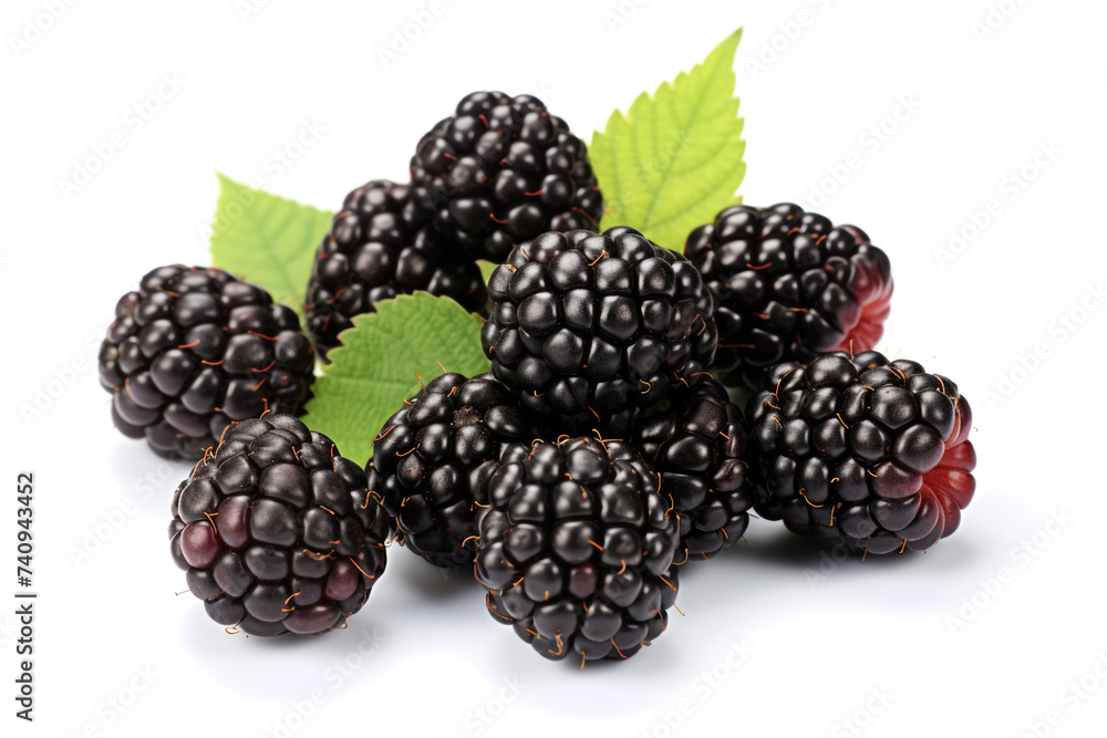 Closeup fresh blackberries fruit isolated on white background сreated with Generative Ai Closeup fresh blackberries fruit isolated on white background сreated with Generative Ai