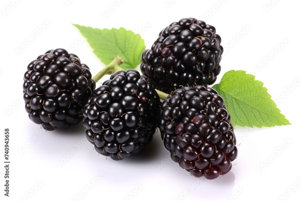 Closeup fresh blackberries fruit isolated on white background сreated with Generative Ai Closeup fresh blackberries fruit isolated on white background сreated with Generative Ai