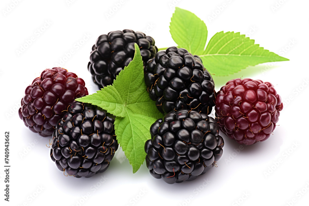 Closeup fresh blackberries fruit isolated on white background сreated with Generative Ai Closeup fresh blackberries fruit isolated on white background сreated with Generative Ai