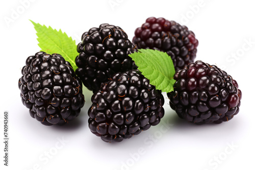 Closeup fresh blackberries fruit isolated on white background сreated with Generative Ai