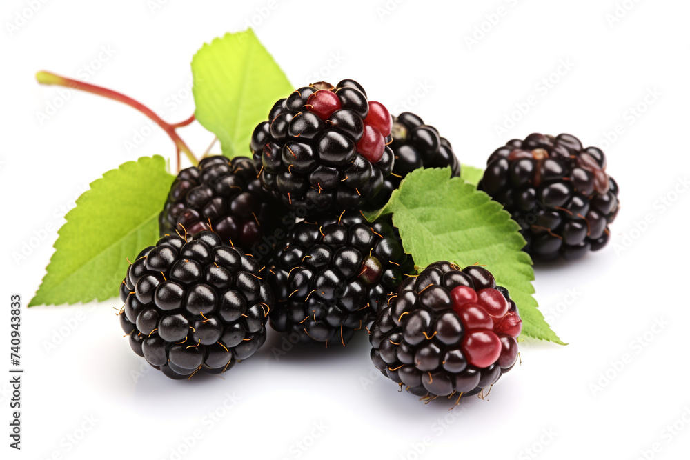 Closeup fresh blackberries fruit isolated on white background сreated with Generative Ai Closeup fresh blackberries fruit isolated on white background сreated with Generative Ai