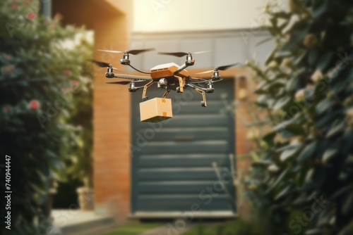 Smart package Drone Delivery mobility startups. Box shipping medical freight drone parcel uam transportation. Logistic tech drone traffic control mobility drone freight delivery network