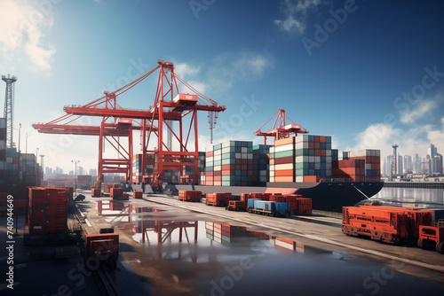 Cargo ship logistic import export and transport concept