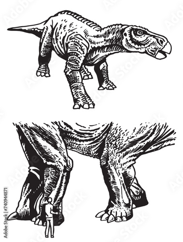 Graphical dinosaur and legs of elephant on white background. Vector illustration © Алексей Воробьёв
