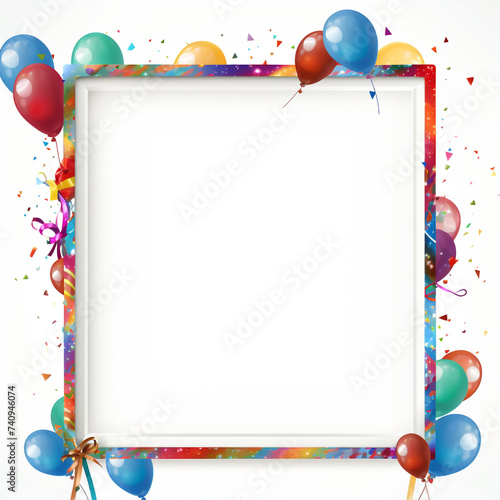 birthday frame digital illustration, with white space for photo in frame, empty frame сreated with Generative Ai