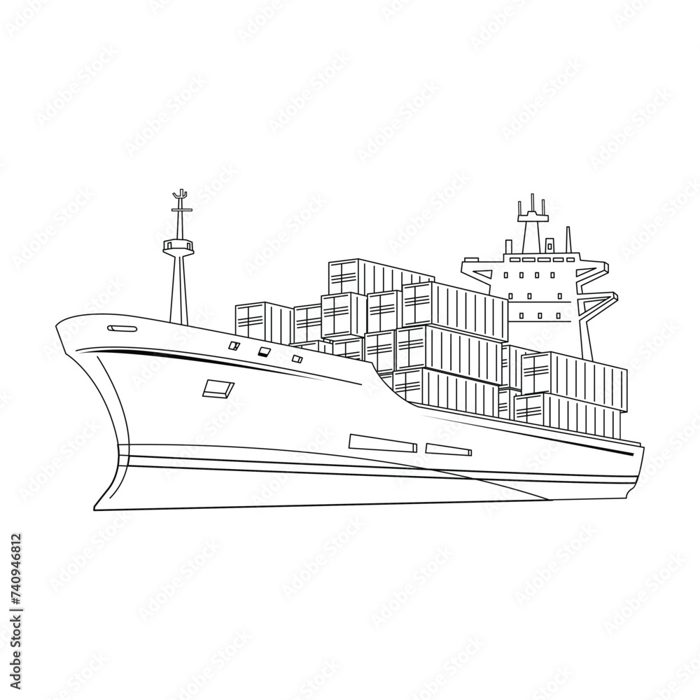 Fototapeta premium Cargo ship outline vector art, icon