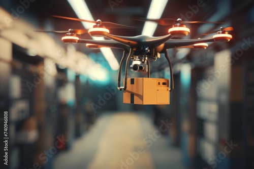Smart package Drone Delivery freight center. Box shipping drone delivery path parcel secure delivery transportation. Logistic tech urbanization opportunities mobility tech demonstrations photo