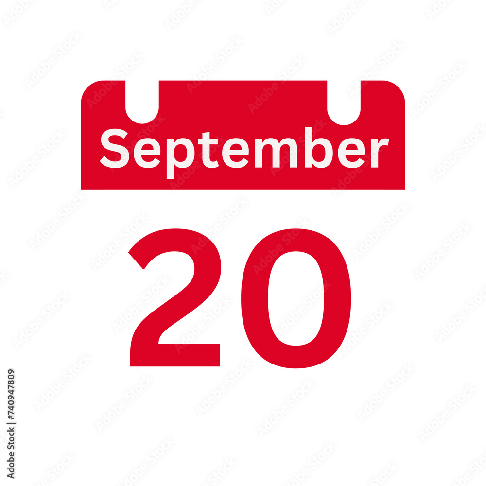September 20 Calendar Day or Calendar Date for Deadlines / Appointment On a clear transparent background September 20 Calendar Day or Calendar Date for Deadlines / Appointment On a clear transparent background