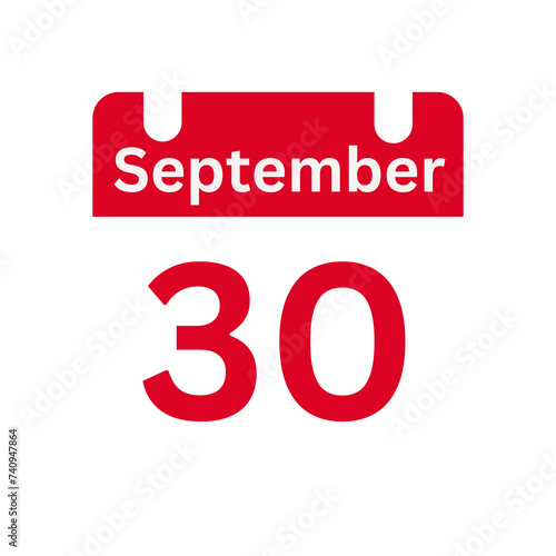 September 30 Calendar Day or Calendar Date for Deadlines / Appointment On a clear transparent background