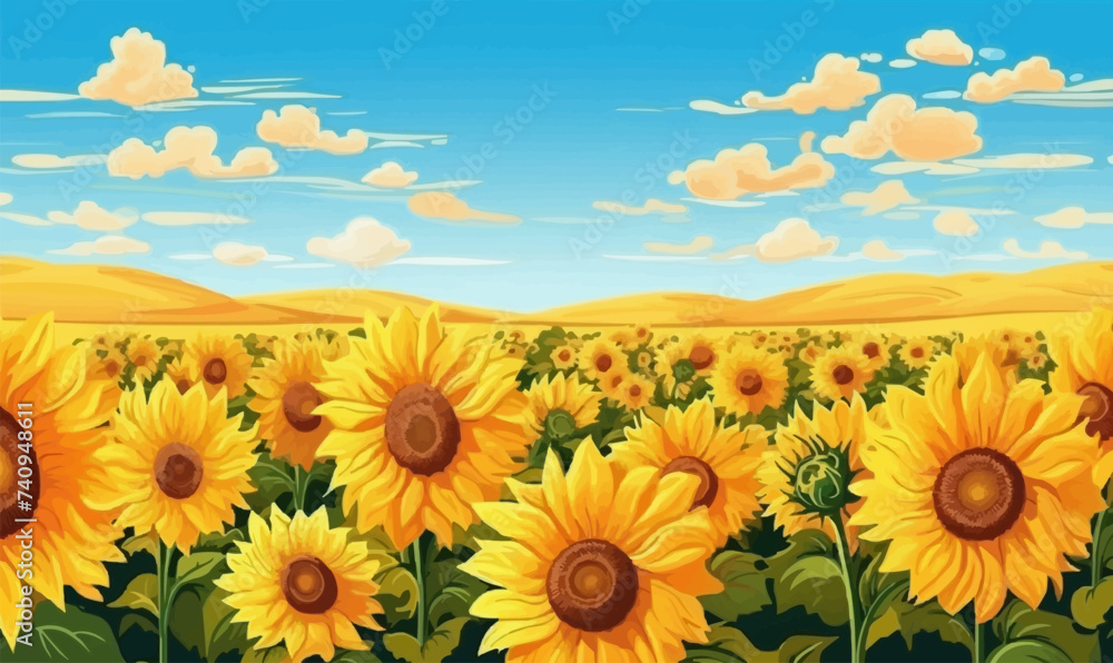 Obraz premium A field of sunflowers vector simple 3d smooth cut isolated illustration