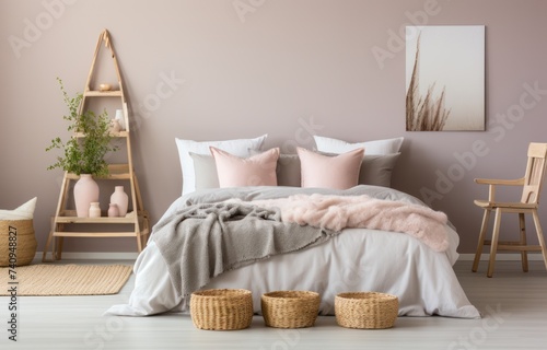 a small bedroom has a white and yellow decor and a white bed