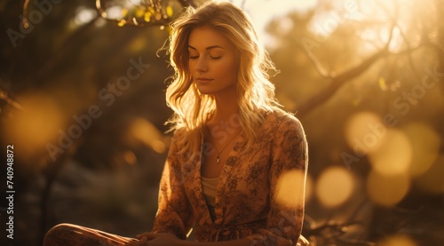Serene Woman Meditating in Nature