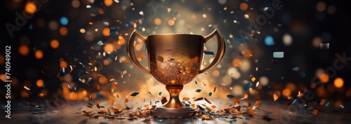 award cup with confetti background