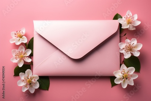 an envelope with a blue background on a pink background