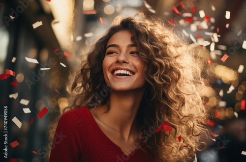 Joyful Woman Enjoying Confetti Celebration © olegganko