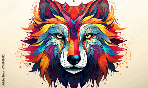 Tribal spirit animal wolf head colorful nature vector illustration