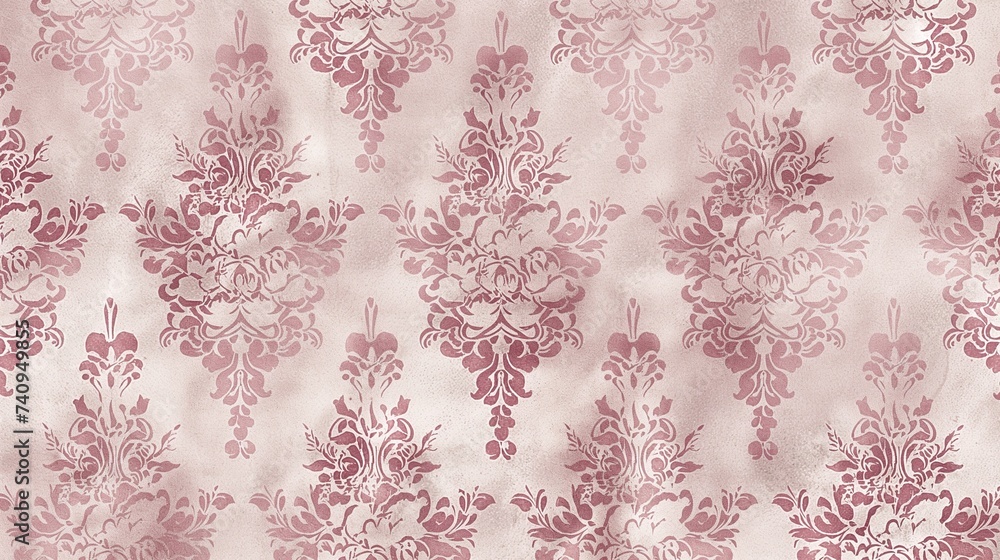 A seamless, romantic damask pattern featuring rose motifs in soft shades of pink, perfect for bridal fabric or feminine interior decor. A seamless, romantic damask pattern featuring rose motifs in soft shades of pink, perfect for bridal fabric or feminine interior decor.