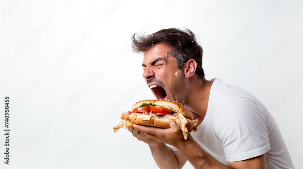 Hungry man attacks big juicy burger Hungry man attacks big juicy burger