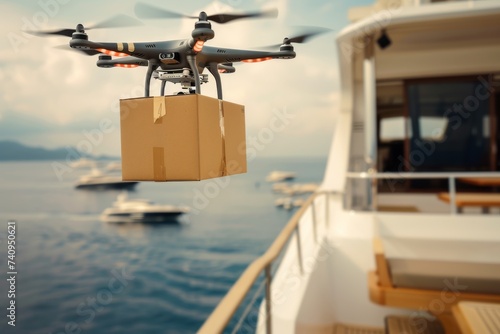 Smart package Drone Delivery v2i. Box shipping smart home ecosystem parcel on demand mobility transportation. Logistic tech tech conferences mobility oil and gas facility inspection drone