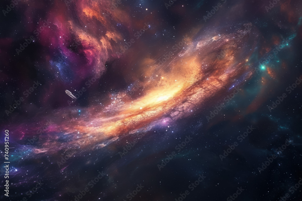 breathtaking view of a distant galaxy, swirling with vibrant colors and studded with countless stars.