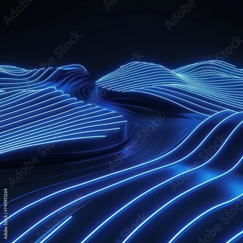 Minimalist Futuristic Wallpaper: Abstract Geometric Blue Neon Glow