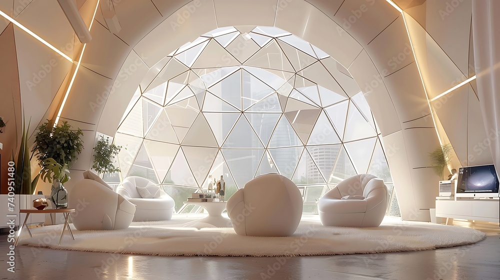 Geodesic dome office with innovative architecture and futuristic design, modern office interior design - obrazy, fototapety, plakaty 