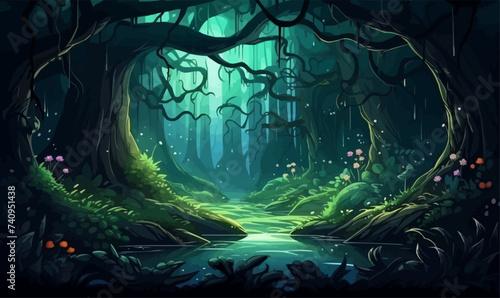mystical forest with bioluminescent plants vector isolated illustration