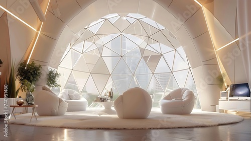 Geodesic dome office with innovative architecture and futuristic design, modern office interior design photo