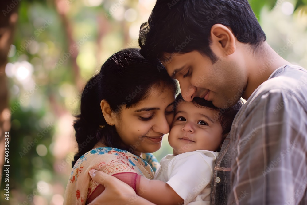 Tender Family Embrace with Young Parents and Child Sharing a Moment of Love Tender Family Embrace with Young Parents and Child Sharing a Moment of Love