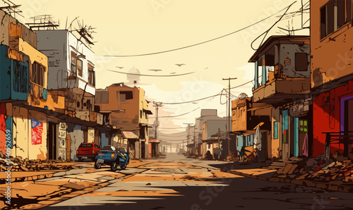 African city street vector wide illustration