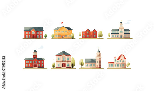 school building set vector flat minimalistic isolated illustration