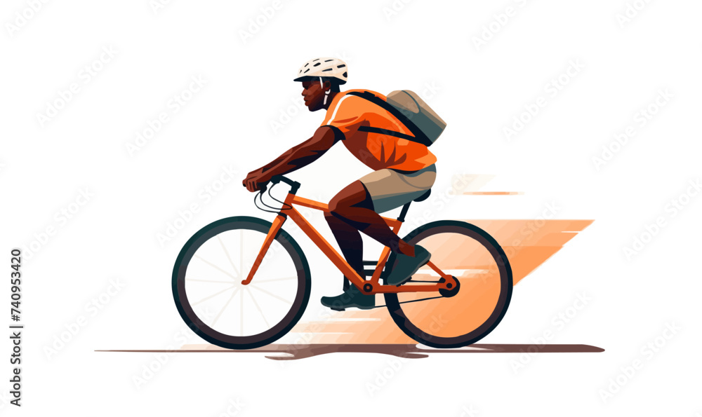 Fototapeta premium black man riding bycicle vector flat isolated illustration