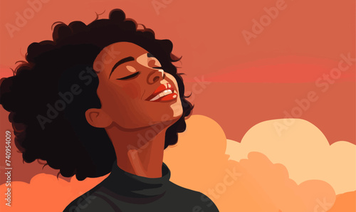 happy black woman close up vector flat isolated vector style illustration