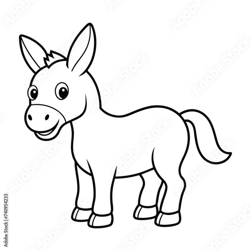 Vector cartoon donkey coloring page for kids.